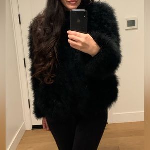 Max azria feather coat stunning black! Perfect for winter and the holidays….